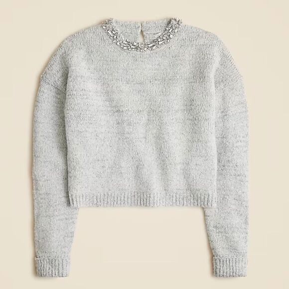 NWT Jcrew Embellished pullover sweater with rhinestone collar and sparkle knit M - Picture 3 of 12